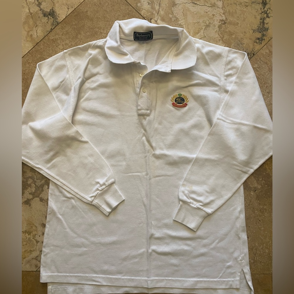 Vintage white burberrys long sleeve collard polo shirt men’s small